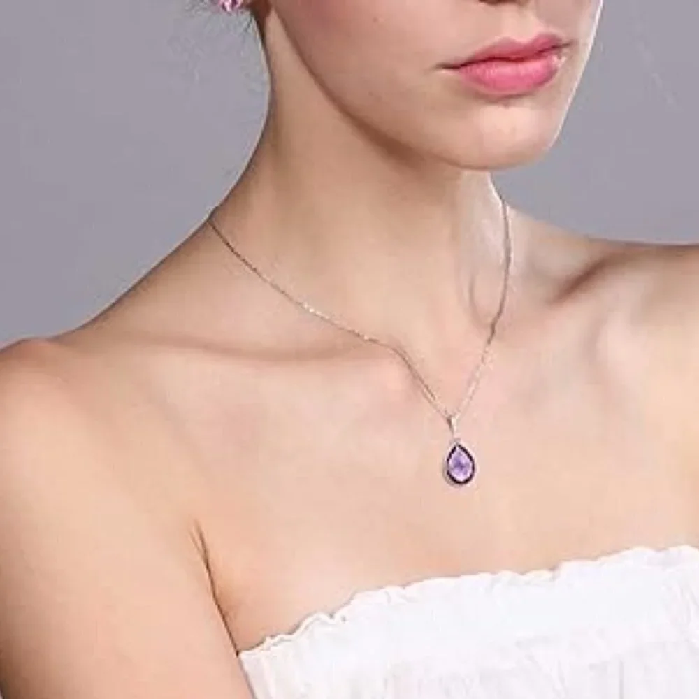 Amethyst Pendant Necklace 6.50 Cttw Pear Gemstone 925 Sterling Silver Purple